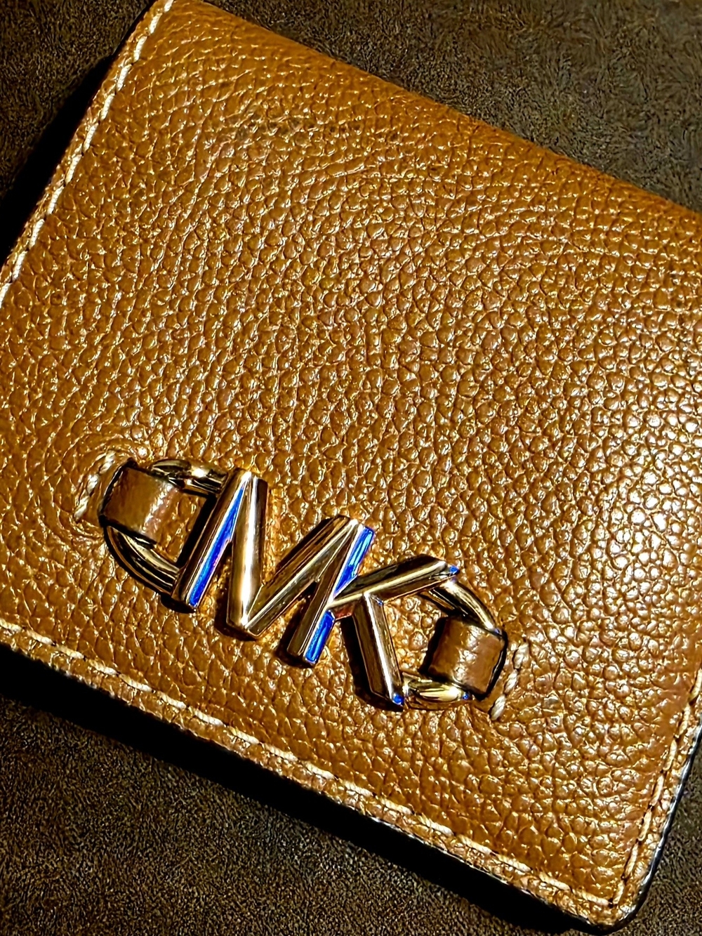 Michael Kors Men's Brown Leather Card Holder with Gold Logo